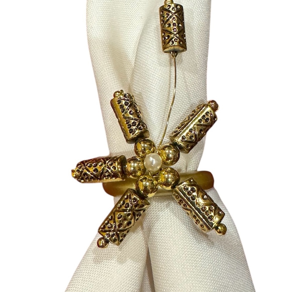 Set of 6 New handmade Gold Beaded Napkin Ring